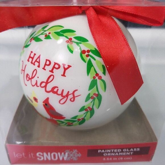 Happy Holidays Let It Snow Painted Glass Ornament - Picture 1 of 5